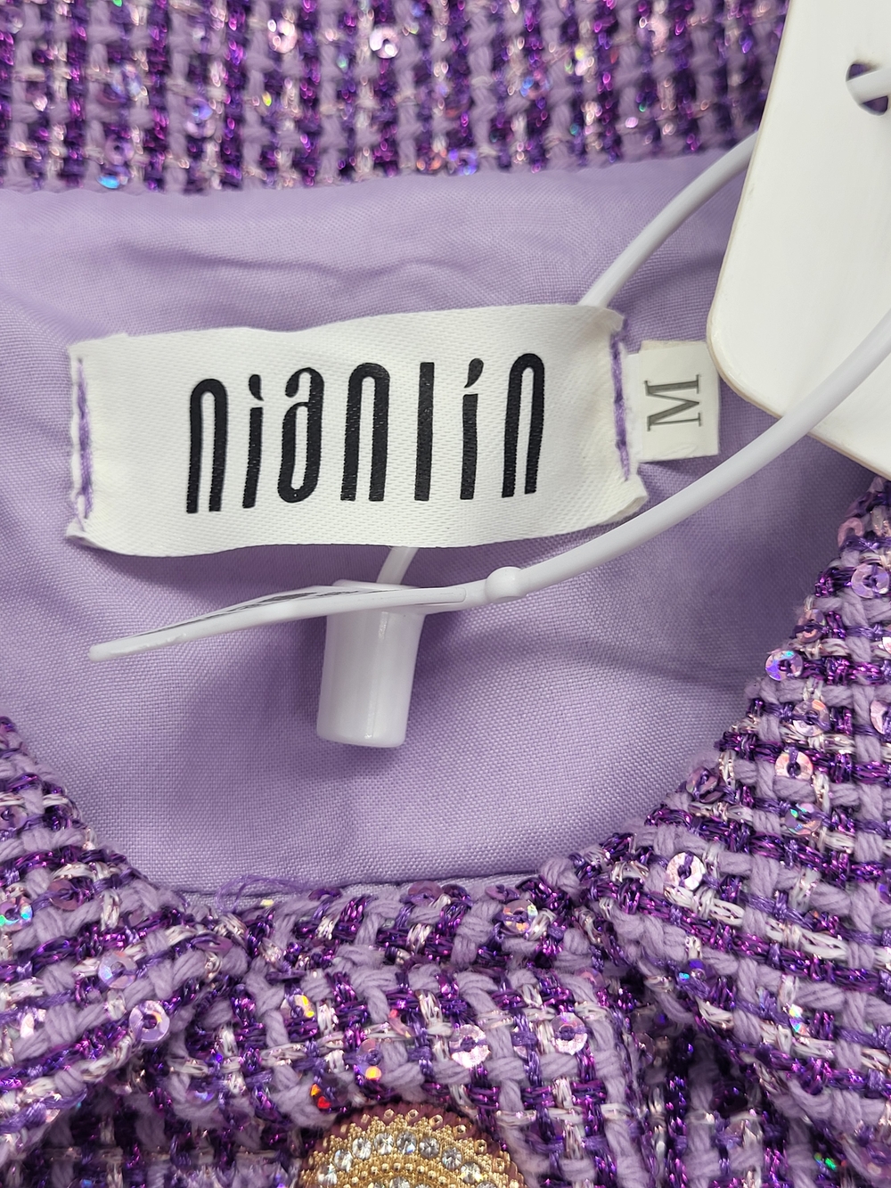 Nianlin Sleeveless Purple Sequin Tweed Shorts Set - Picture 10 of 17